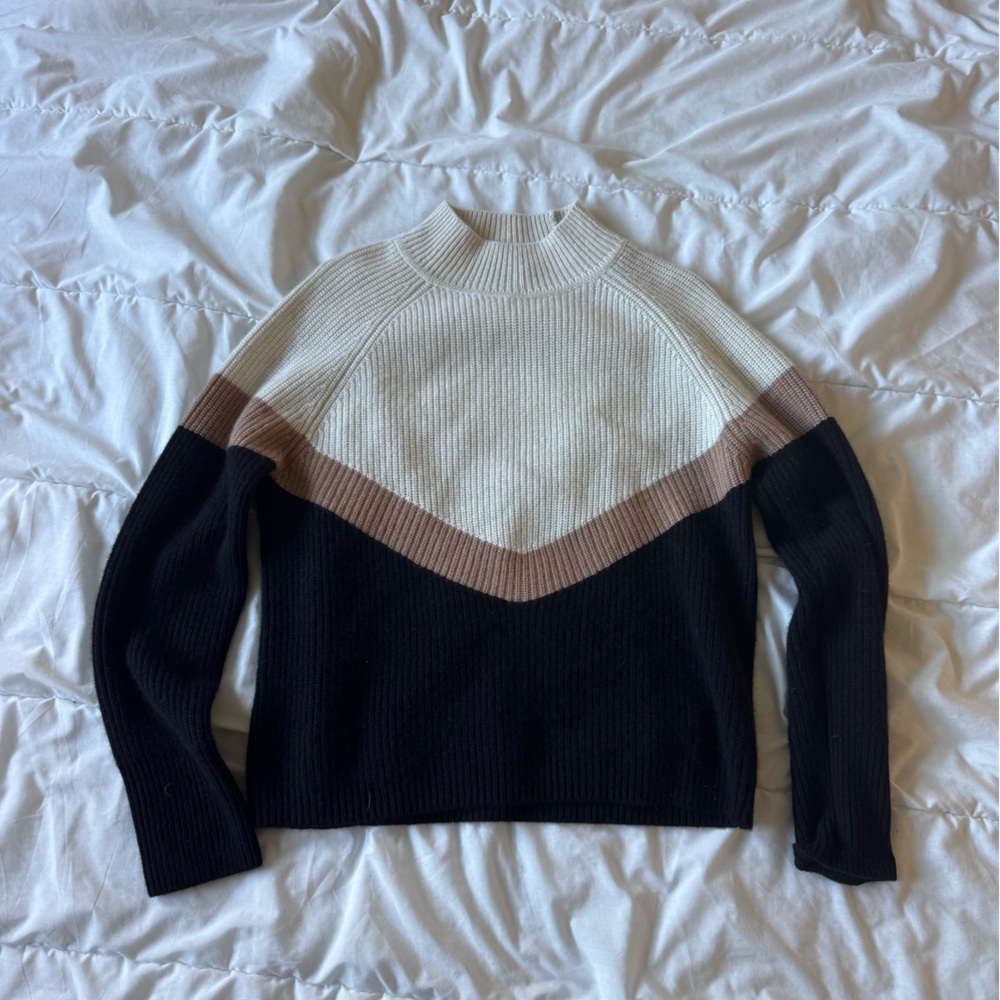 Aqua Black and Cream Crew Neck Sweater Modern Colorblock Design